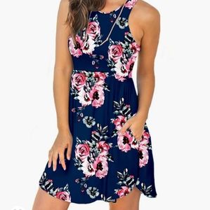Women's Sleeveless Casual Short Dress with Pockets